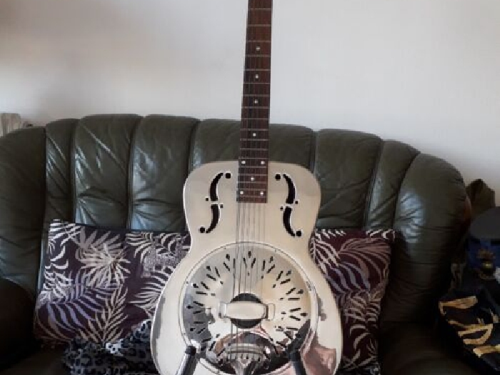 Guitare Johnson métallique avec son support